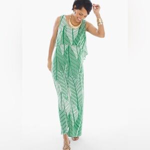 Chico’s Women’s S/M Tropical Palm Maxi Dress With Cascading Cropped Overlay
